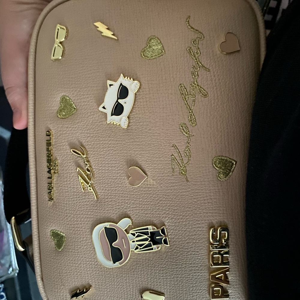 Karl Lagerfeld Tan Crossbody Bag with Gold Accents